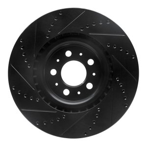 Volvo V70 Brake Rotor (1) - Front Right - R1 Concepts - Drilled & Slotted - Black - `04-`07